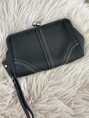 Black Wristlet Clutch with Contrast Stitching